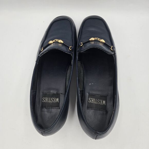 VINTAGE Westies Misty Navy Blue Leather Loafers Flats 6M Made in Brazil Horsebit - Picture 10 of 11